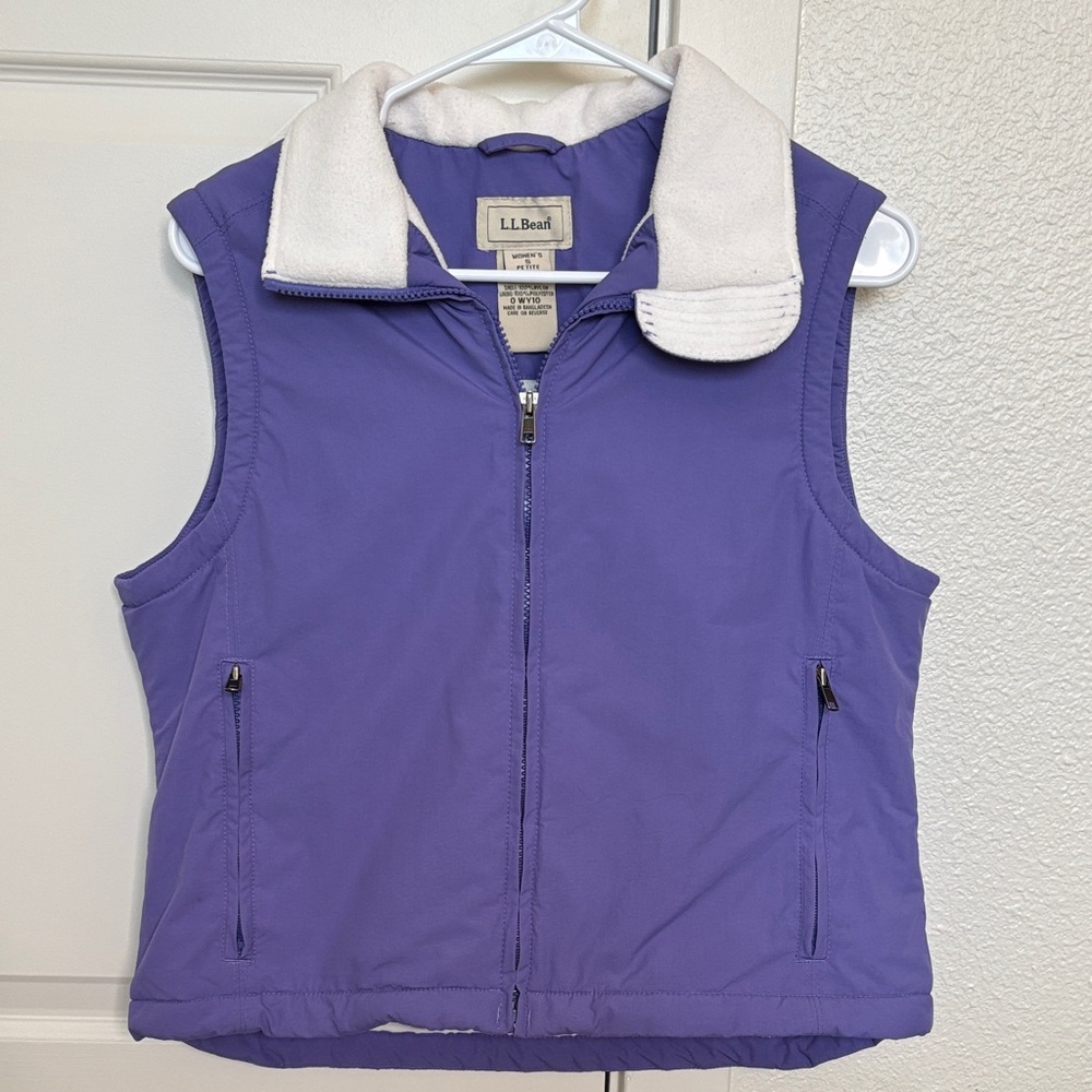 L.L. Bean Women’s Funnel Neck Purple Sherpa Lined Nylon Vest Full Zip Size S